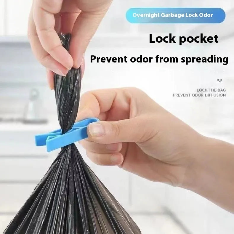 Plastic non-slip bin clip tool, garbage bag fixing clip made from polypropylene PP material, pack of one piece for securing liners inside standard kitchen or office waste bins to prevent slipping.