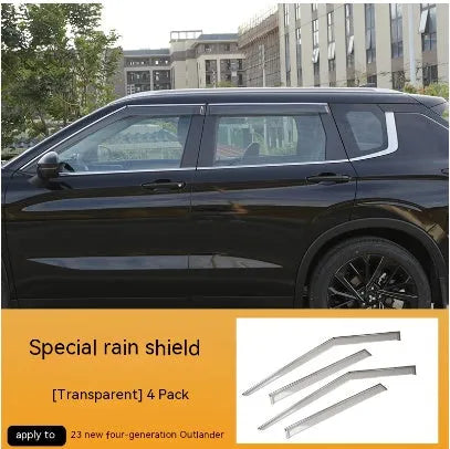 Black engineering plastic window deflectors installed on a 2023 Mitsubishi Outlander.