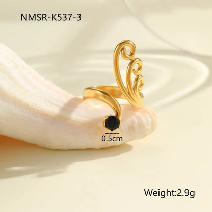 Geometric design stainless steel ring for women with inlaid zircon stones, open mouth free size