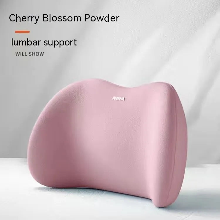 Car headrest pillow and lumbar support pillow set in a choice of five colours on a car seat.