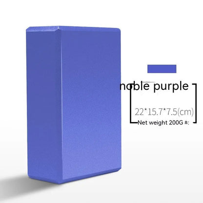 High-density EVA foam yoga block in violet colour, shown next to a pink block with a cartoon bunny print.