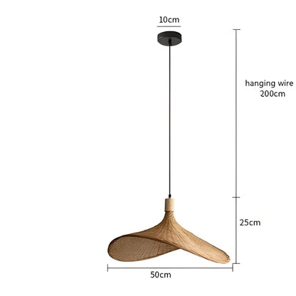 Bamboo rattan chandelier 30cm diameter with adjustable 1m height, Southeast Asian style in warm light mode