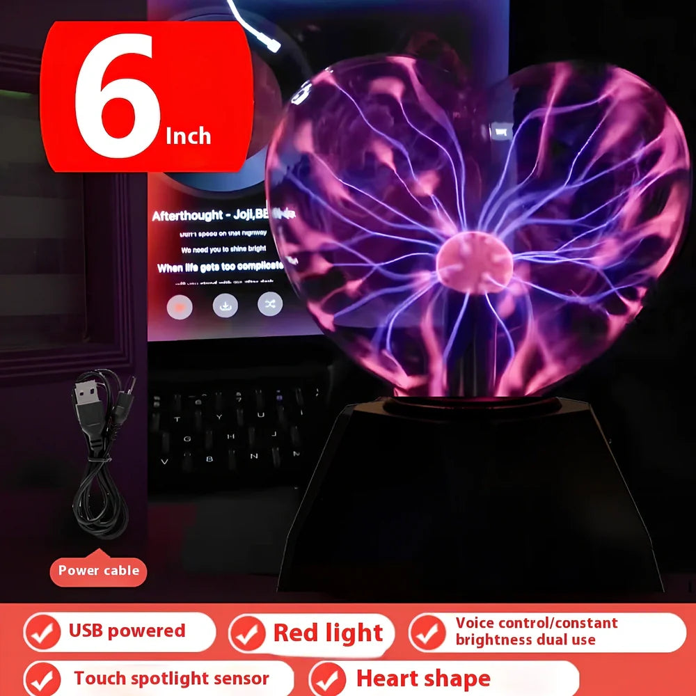 Plasma lightning ball with electrostatic induction showing colourful electrical discharges on glass surface