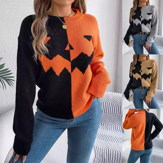 Spooky and stylish Halloween pullover sweater with ghost pattern design in various colors
