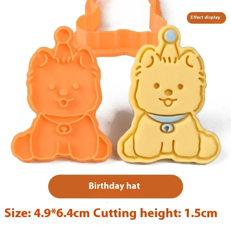 Three-dimensional puppy biscuit mould showing raised details for creating themed baked goods with seven design options