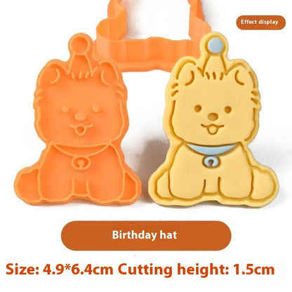 Three-dimensional puppy biscuit mould showing raised details for creating themed baked goods with seven design options