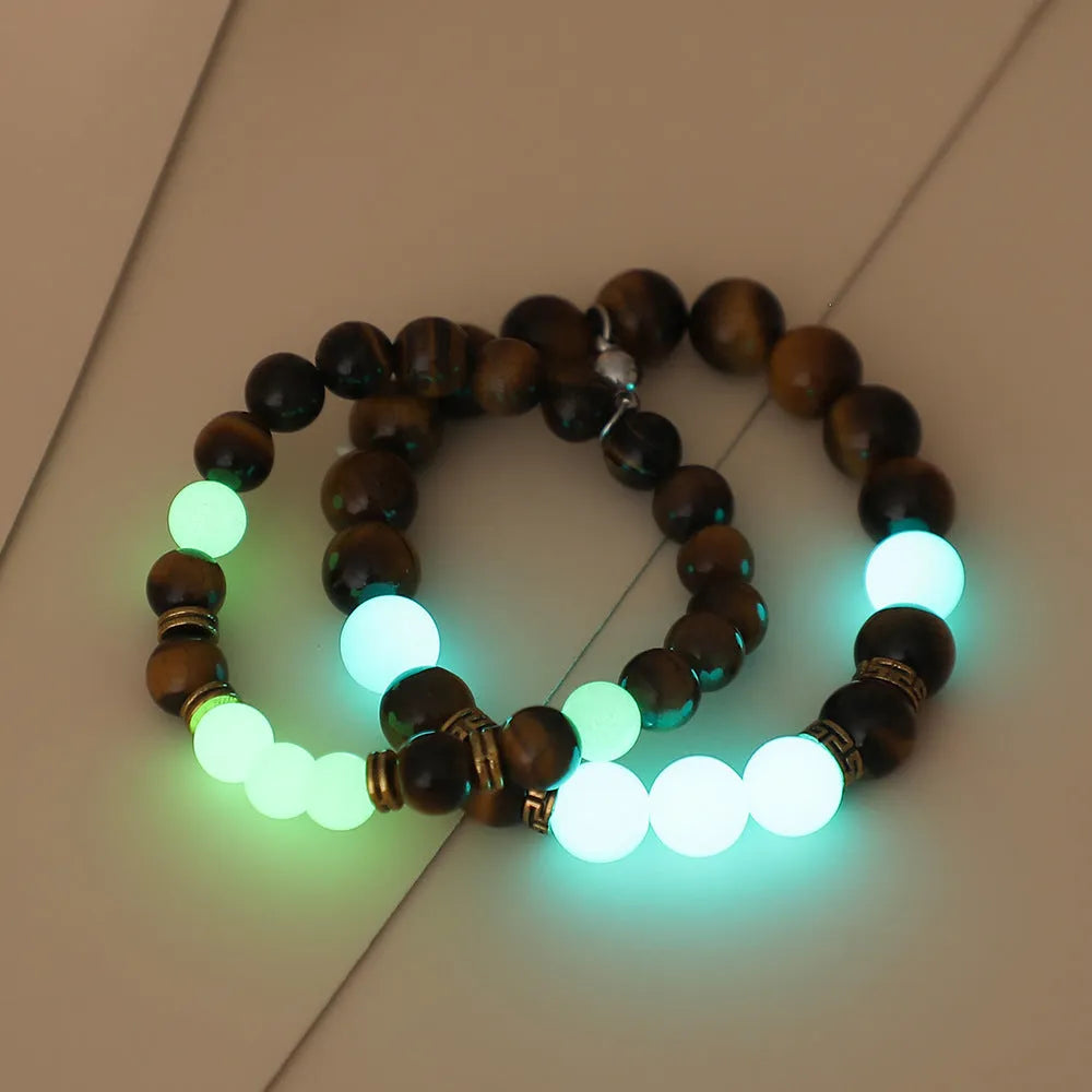 Amber couple bracelet set with geometric patterns in retro style