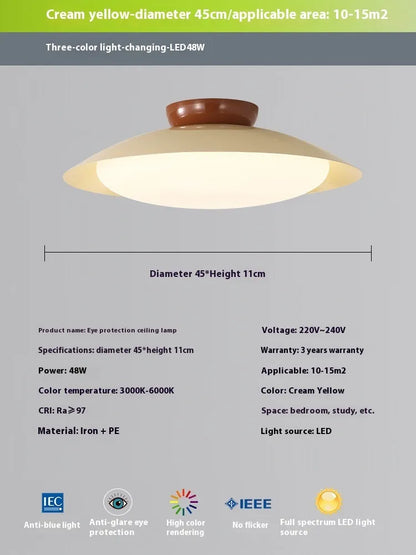 Flying saucer ceiling lamp in cream style with iron shade, available in 25cm or 45cm diameter and six colours