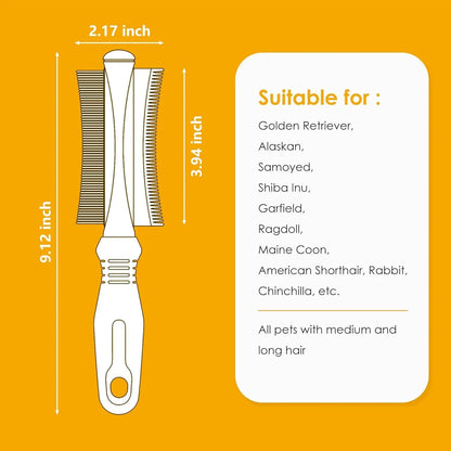 White 2-in-1 dog and cat deshedding brush with grooming comb, curved design, and ergonomic handle