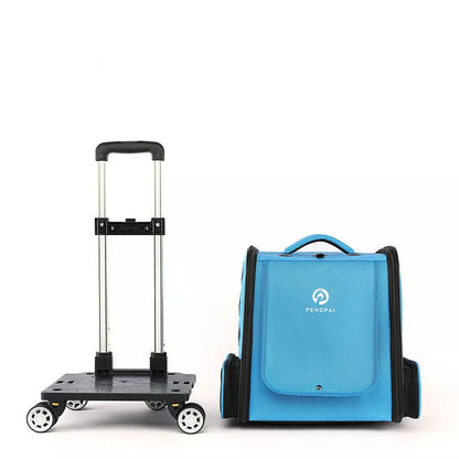 Outdoor Portable Breathable Pet Trolley Bag in grey or blue for safe pet transport