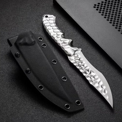 One-piece keel construction survival knife with 140mm blade, shown with optional Cold Ice K Sheath and Leather Case.