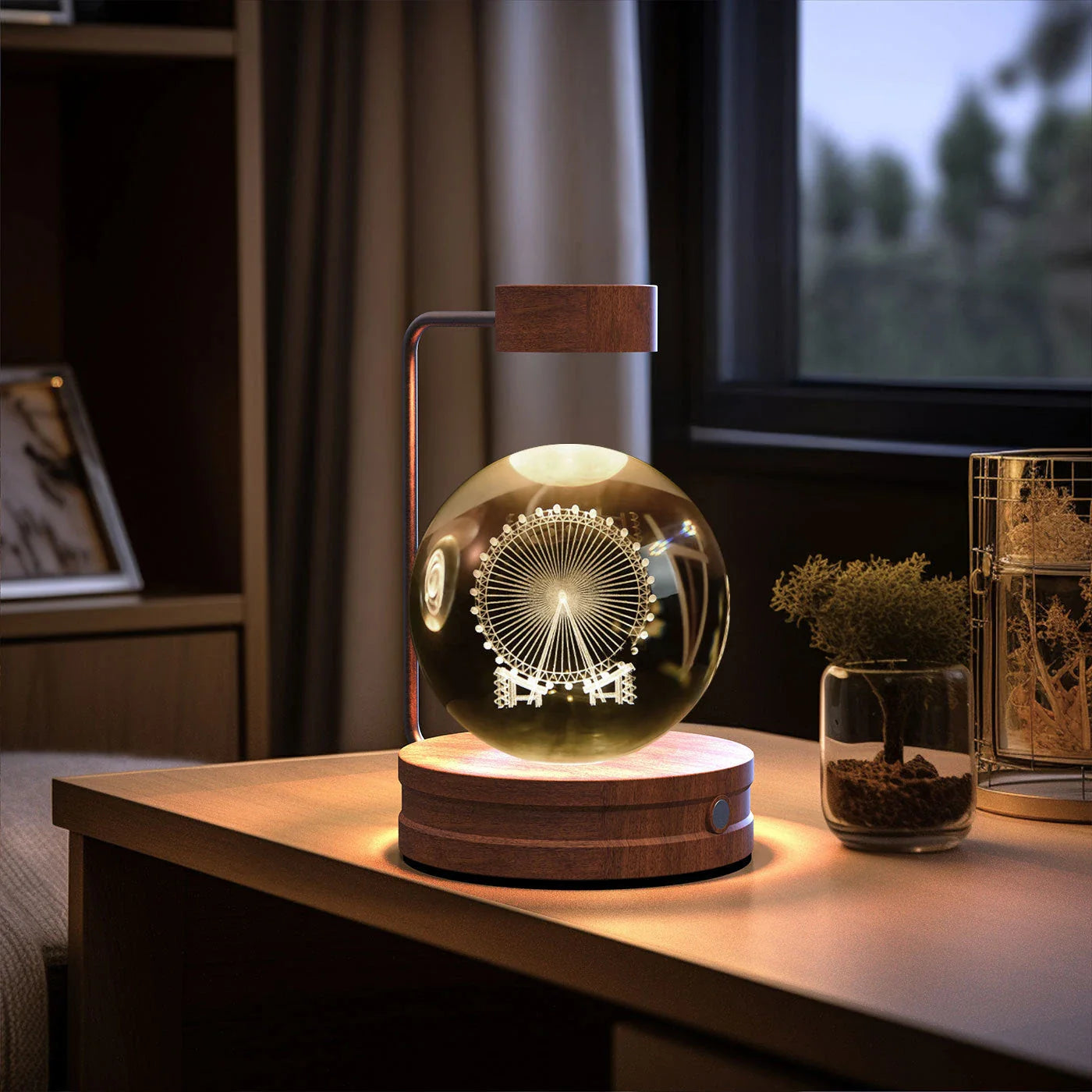 Crystal Ball Cosmic Dinosaur Indoor Night Light with USB Power and Warm Bedside Lighting