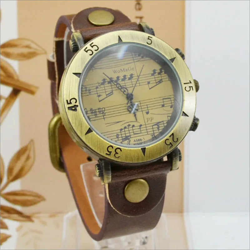 Men's fashion watch with music note symbol on dial, shown in multiple colour options.