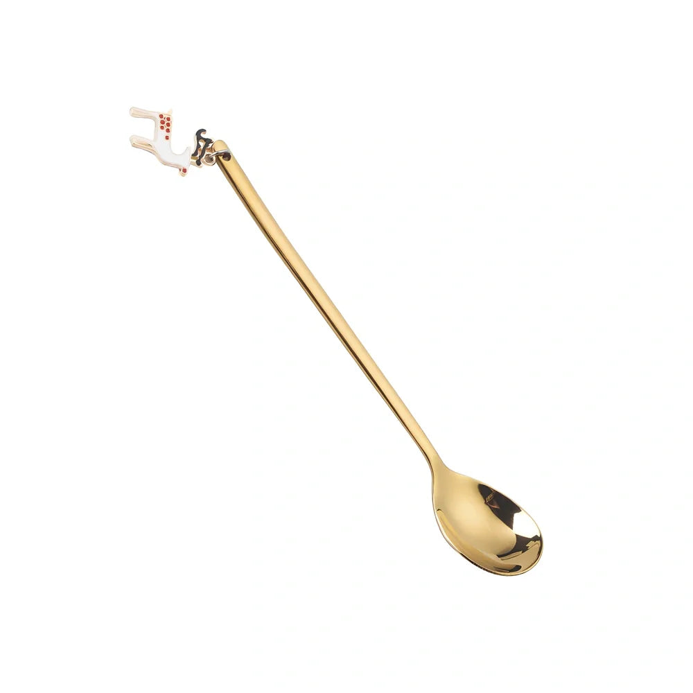Christmas spoon set with silver and gold finishes, 135mm long stainless steel dessert utensils