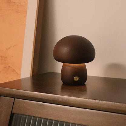Charming wooden mushroom-shaped LED night light with touch control for bedroom, nursery, or living room decor