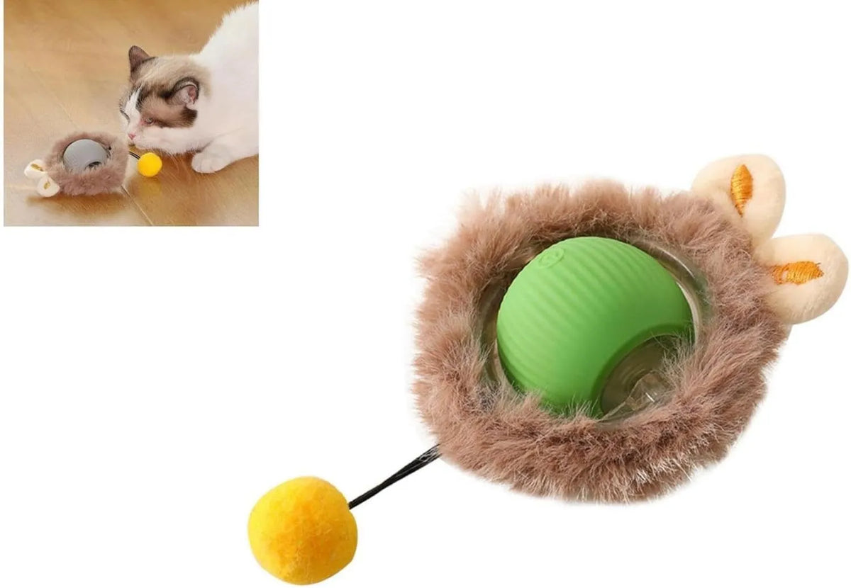 Interactive automatic rotating pet ball toy with string attachment for cats and dogs