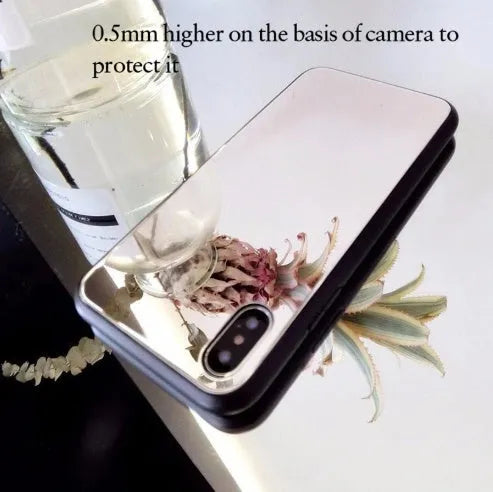 Black mirror phone case for iPhone with built-in self-timer mirror, made from TPU and PC materials