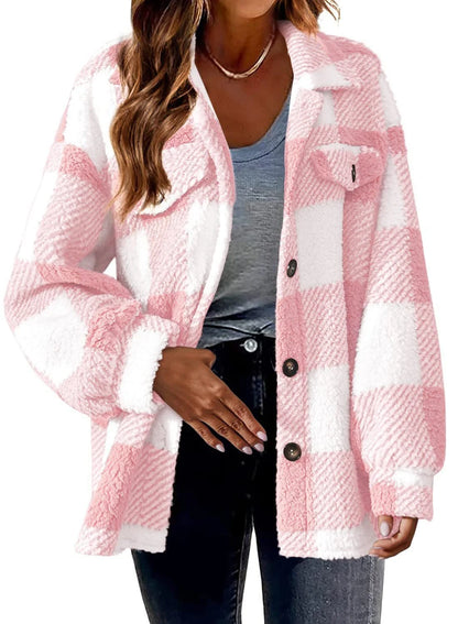 Stylish women's plush button coat in various colours for winter warmth