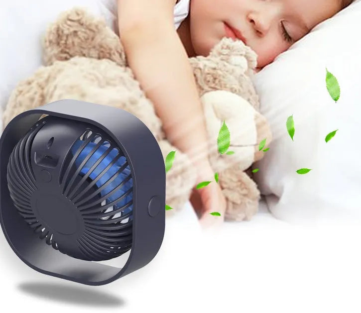 USB charging fan with 360-degree rotation and alarm clock display in modern design