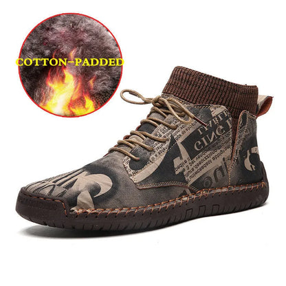 High-top canvas trainers with hand-painted pattern, rubber sole, black or khaki, sizes 39-43, winter casual shoes