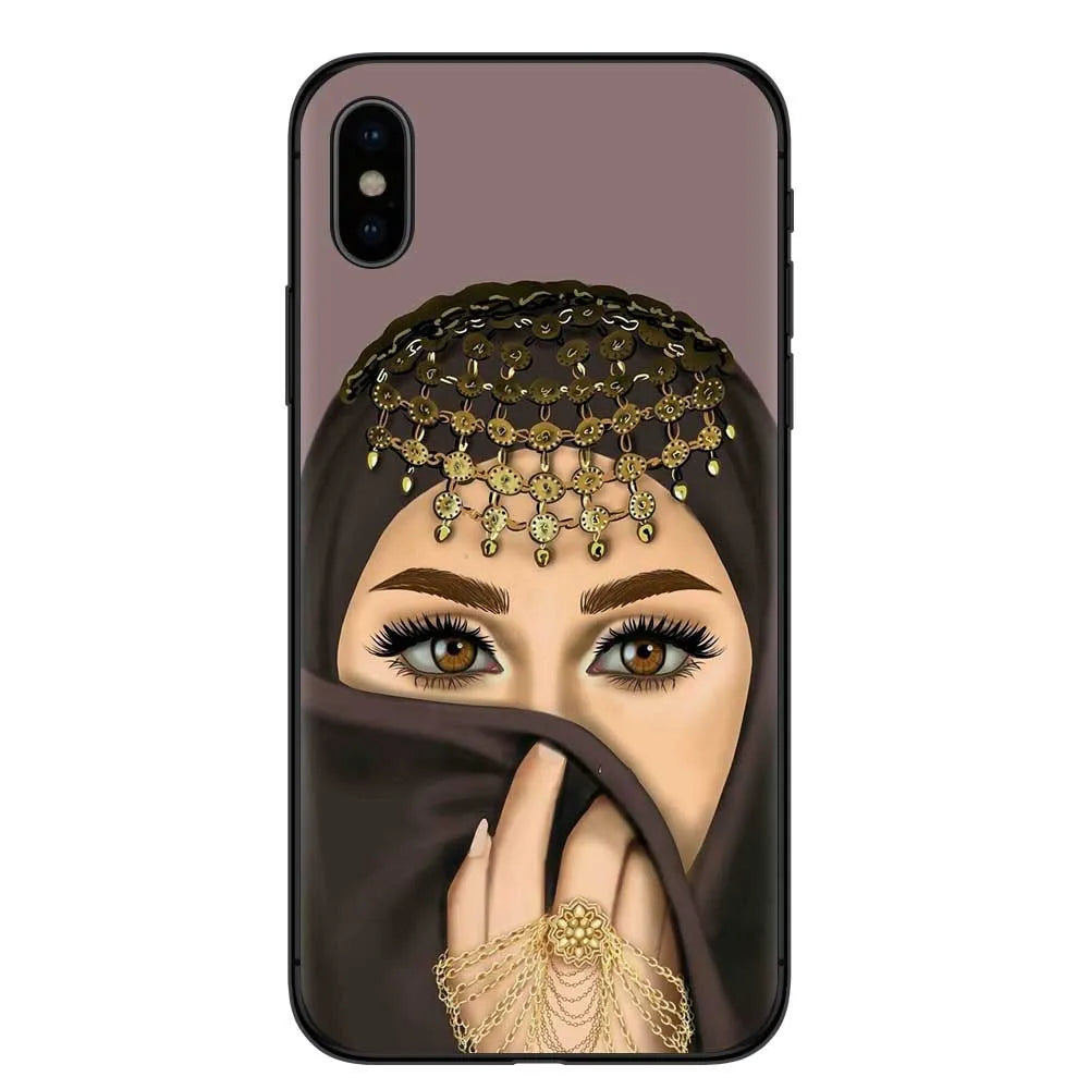 Islamic hijab veil girl design TPU phone case with rhinestone floral letter pattern