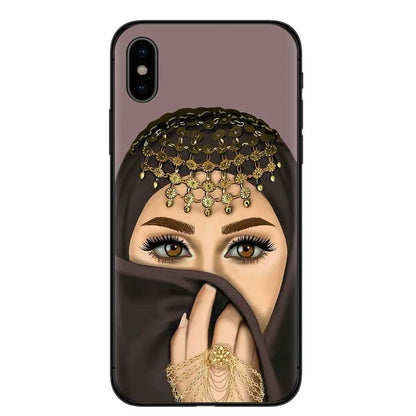 Islamic hijab veil girl design TPU phone case with rhinestone floral letter pattern