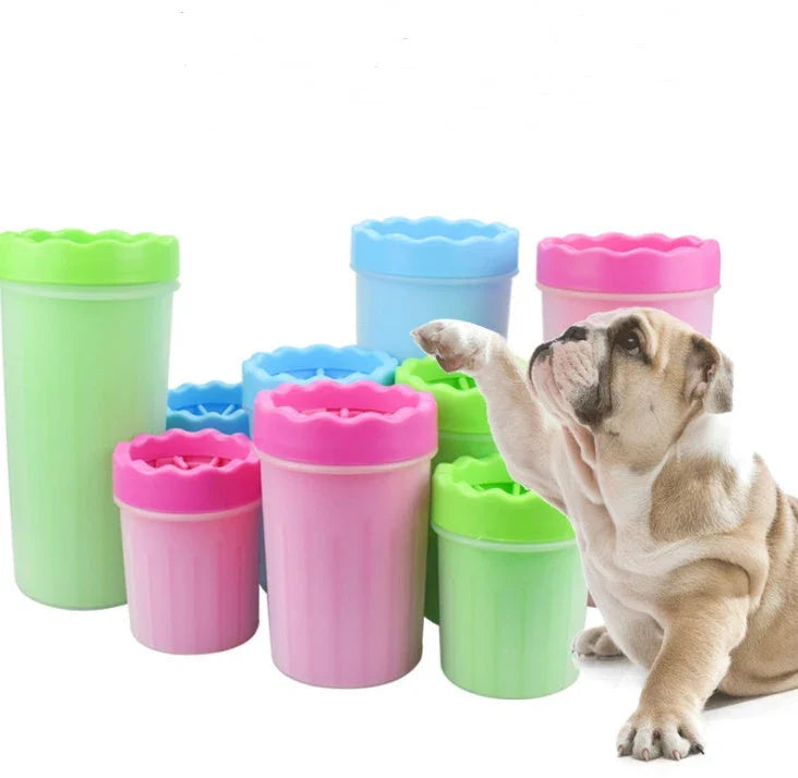Silicone dog paw cleaning cup with soft bristles for easy and gentle paw washing