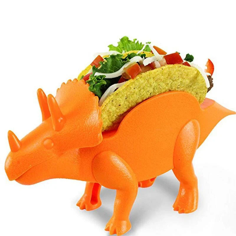 Dinosaur-shaped ABS plastic taco holder in army green, light green, or pink