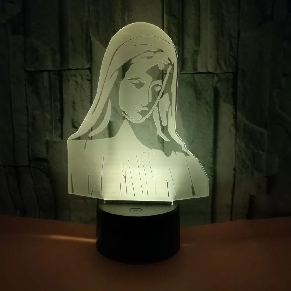 3D LED night light with laser-engraved acrylic showing stereoscopic dual ring patterns