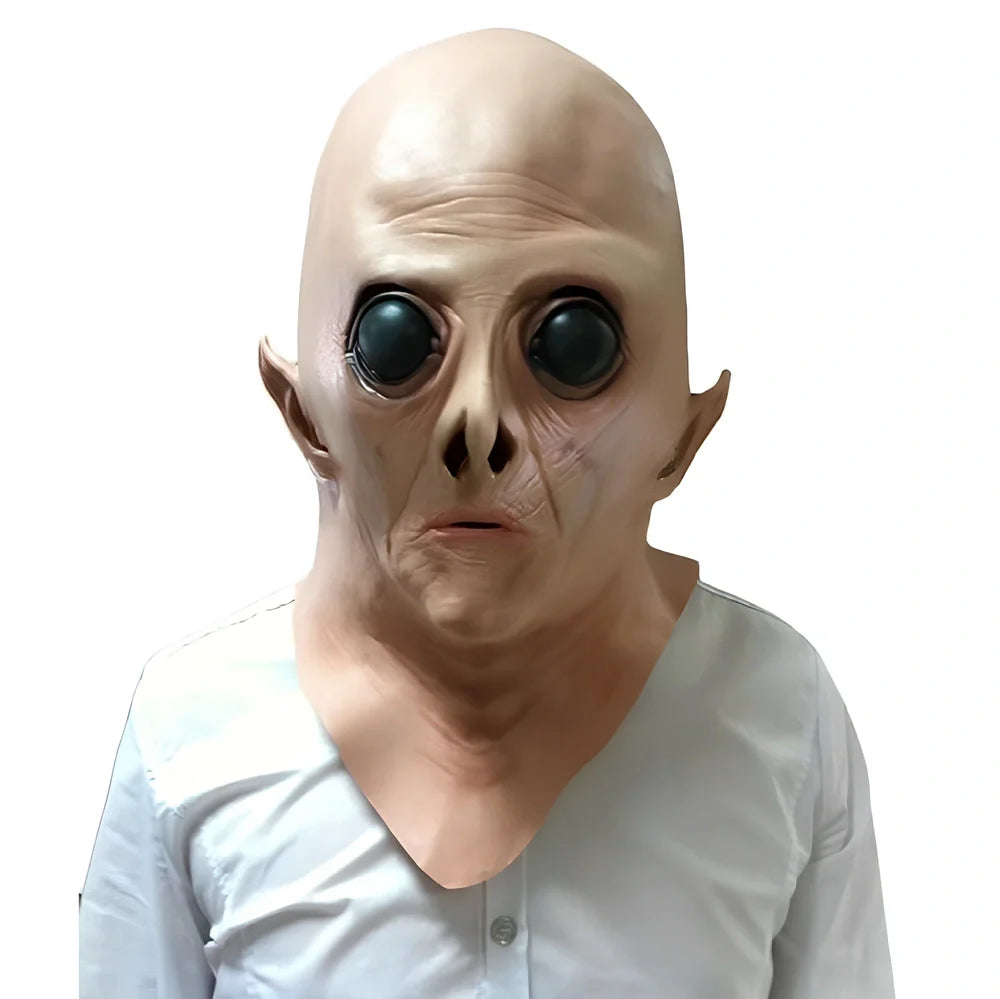 UFO alien Halloween mask with adjustable 26cm-42cm size range and vinyl construction