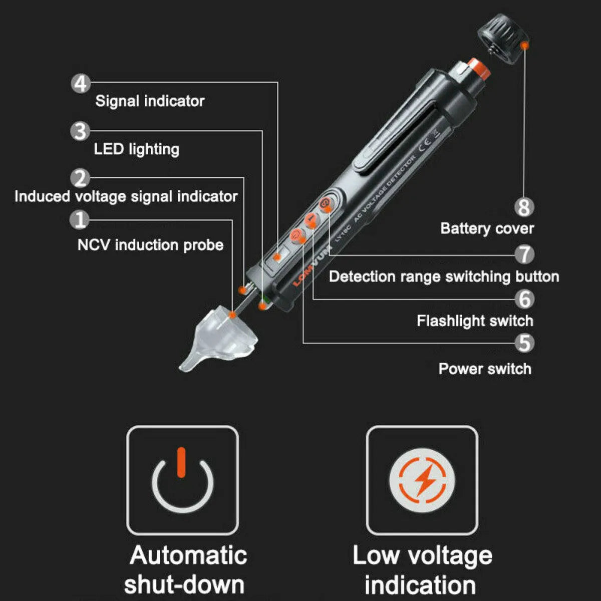 Black intelligent checkpoint test pencil for AC voltage line detection with sound and light indicators