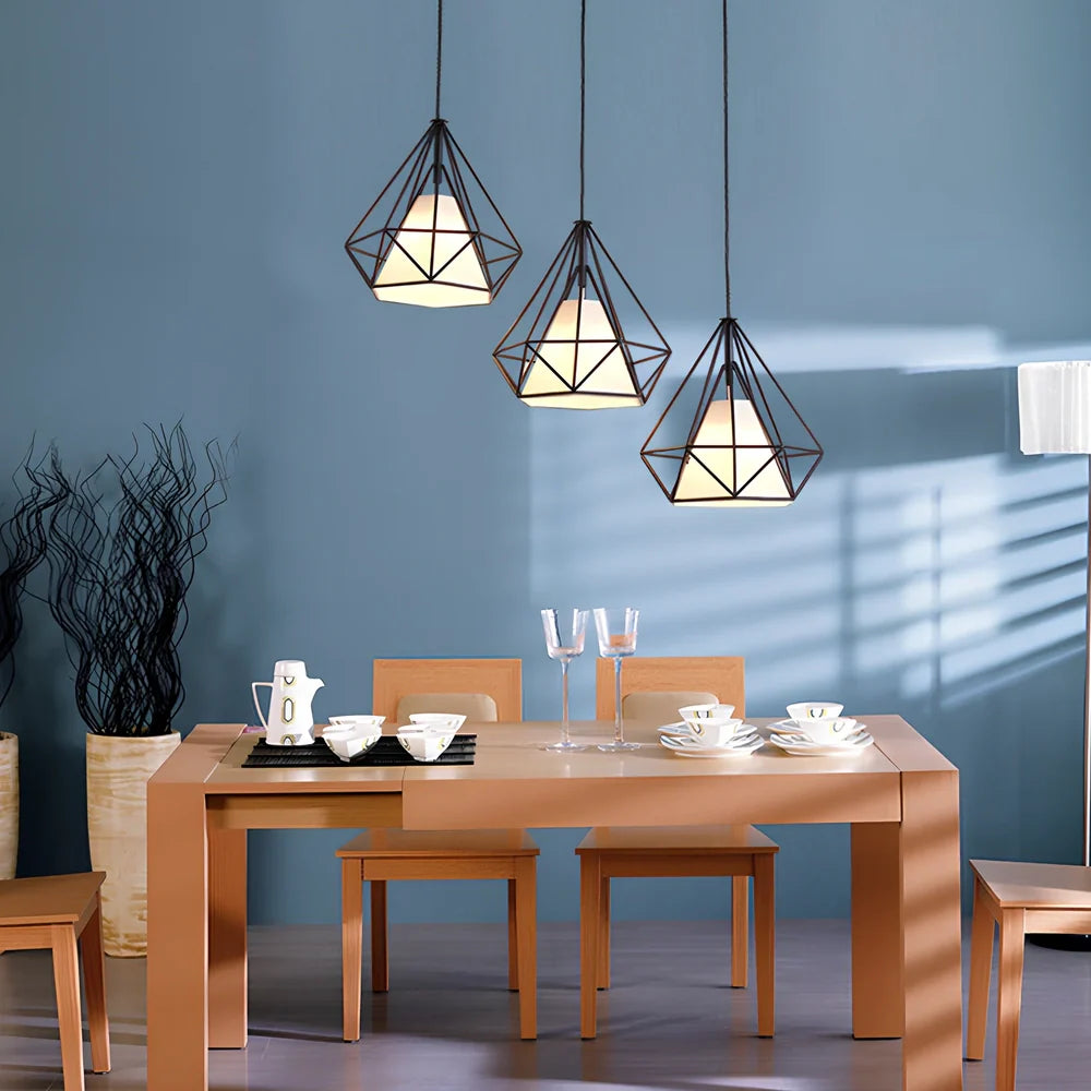 Wrought iron diamond chandelier in black, adjustable to 1.2m height for 10-15㎡ rooms with 80,000-hour LED