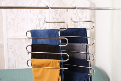 Adjustable 5-Tier Pants Rack in stainless steel with non-slip coating for space-saving closet organization