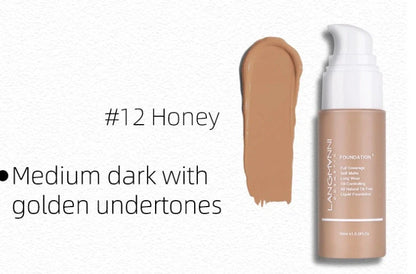 Matte oil control concealer liquid foundation in 30ml container with 13 shade options displayed