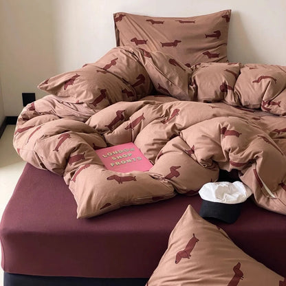 Pure cotton printed bedding set with quilt cover, sheet, and pillowcases in 1.2m to 2.0m sizes