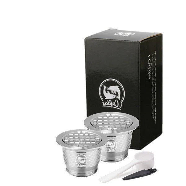 Stainless steel reusable Nespresso coffee capsule with refillable filter