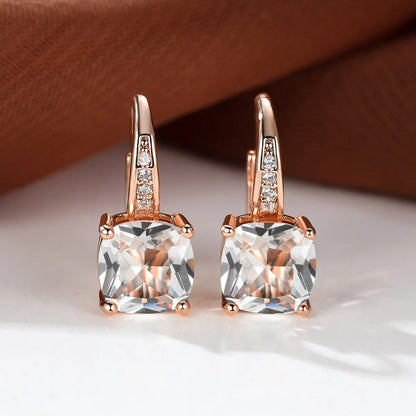 Square zircon inlaid geometric ear hooks in Korean style with electroplated finish