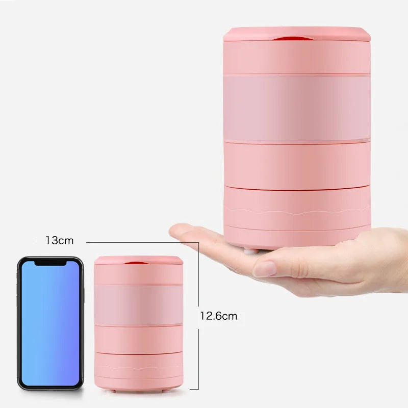 Blue or pink 450ml portable blender with folding design, stainless steel blades, and USB charging port