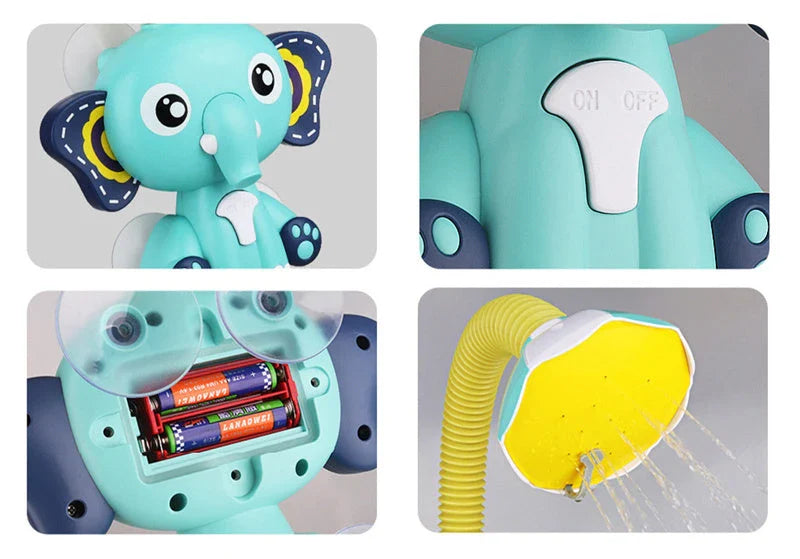 Cheerful elephant-shaped bath spray toy with adjustable 360-degree water spray for kids' fun and sensory development during bath time