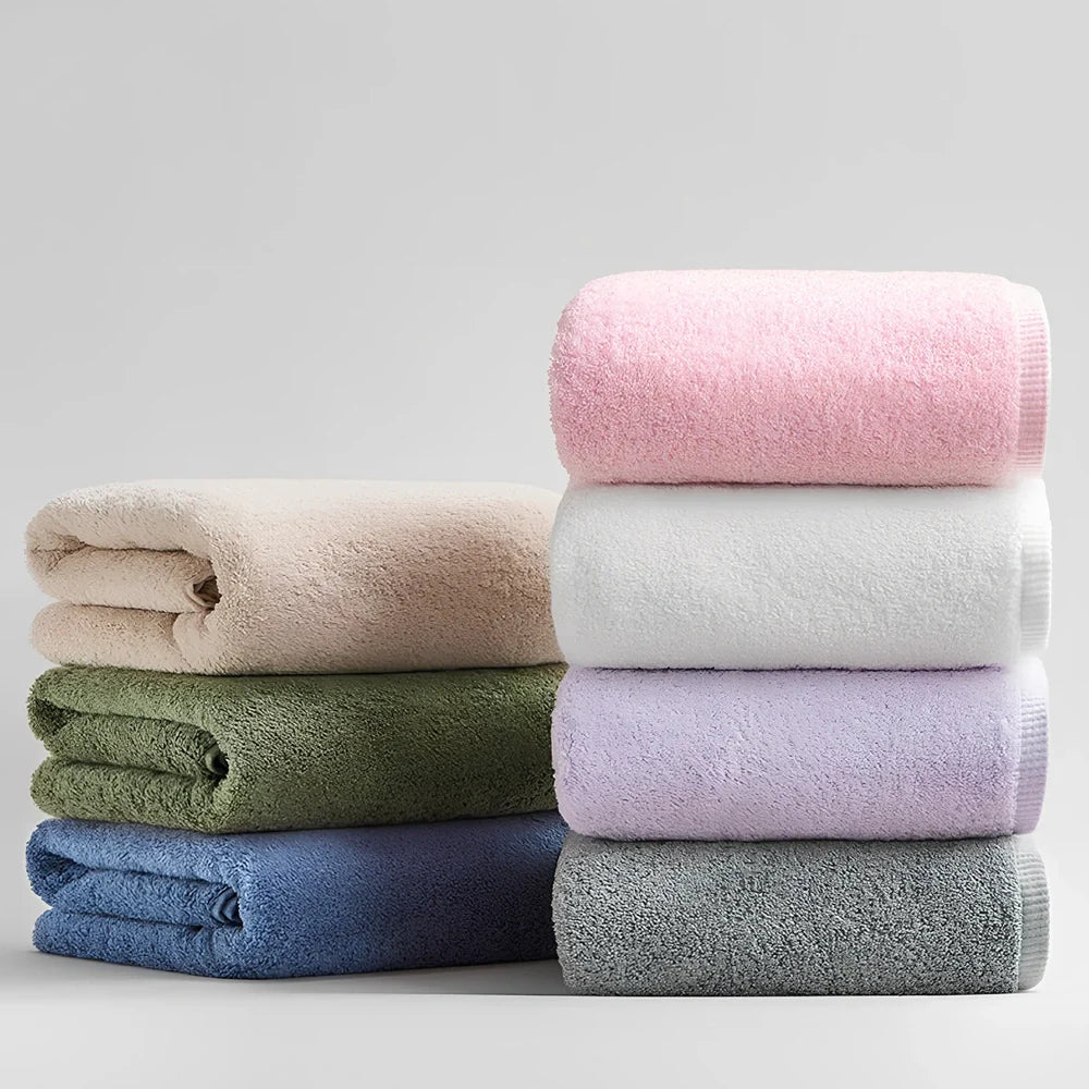 Thickened pure cotton bath towel in chocolate, 70x140cm, absorbent terry weave for bathroom use