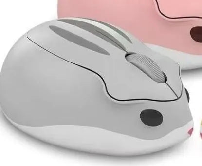 Hamster compact wireless Bluetooth mute mouse in yellow, pink, and grey colours.