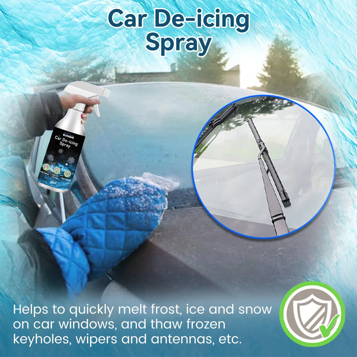 60ml car window deicing snow melting agent spray bottle measuring 13.8x9.3cm