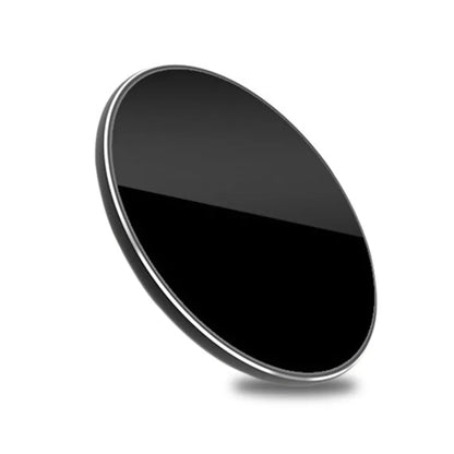 Ultra-thin aluminium wireless charger in rose gold with micro USB port and status light.