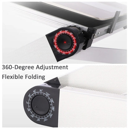 Adjustable foldable laptop stand in black and white, supporting ergonomic posture for laptops and tablets