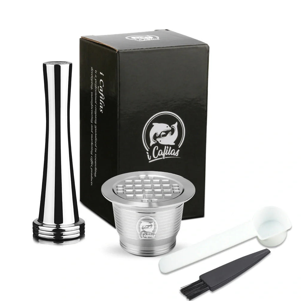 Stainless steel reusable Nespresso coffee capsule with refillable filter