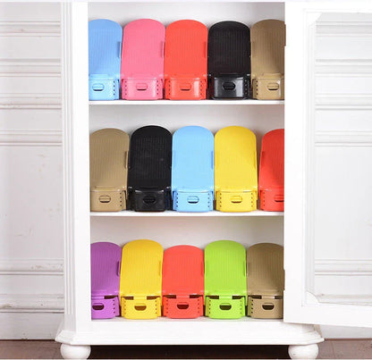 Adjustable dual-tier shoe organizer rack made of durable polypropylene material