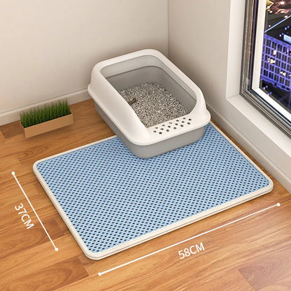 Double layer waterproof cat litter mat with non-slip backing in beige, black, blue and grey colour options