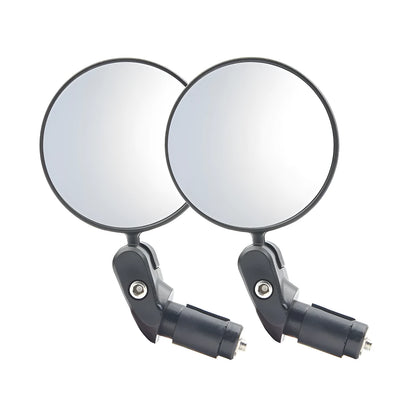 Black foldable convex rearview mirror with 7cm diameter reflector on a 14cm ABS plastic arm.