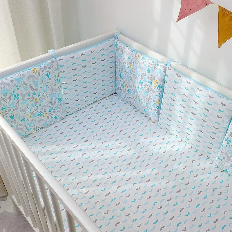 Set of six cartoon embroidered cotton bumper beds for nursery safety and style
