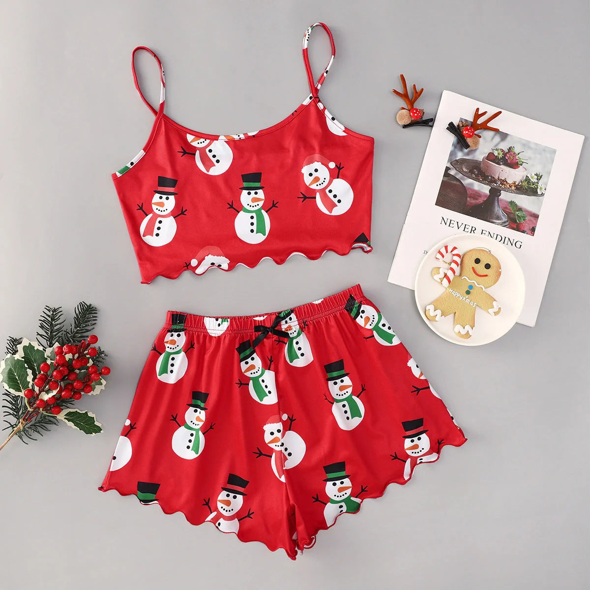 Christmas women's milk silk pajamas two-piece set with festive designs